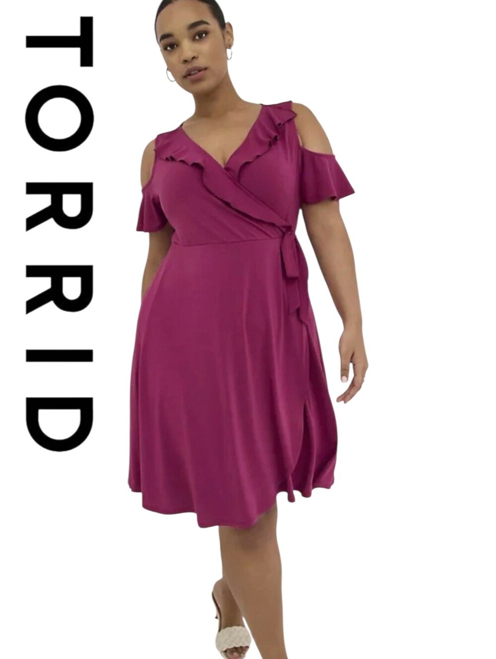 Torrid Studio Knit Cold Shoulder Midi Faux Wrap Dress Raspberry Colour 6X